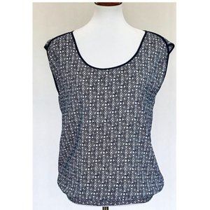 Ann Taylor Navy & White Print Sleeveless Top Small